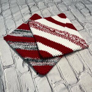 Handmade 2‑Pack Cotton Hot Pad/Pot Holder Set — Red/Green + Red/White